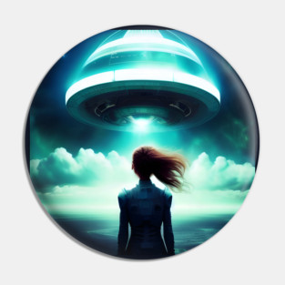A girl looking at UFO in the sky Pin