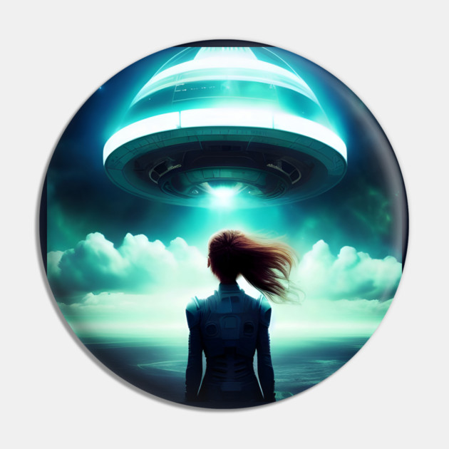 A girl looking at UFO in the sky Pin by animegirlnft