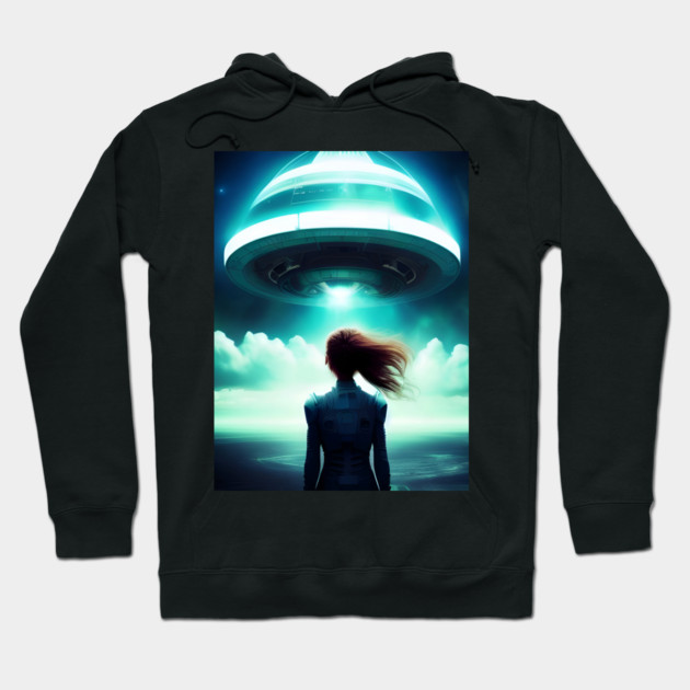 A girl looking at UFO in the sky Hoodie by animegirlnft