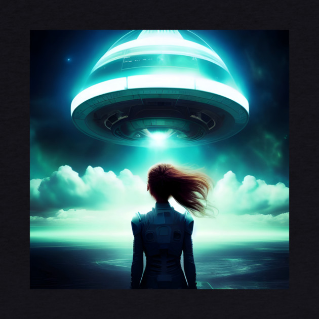 A girl looking at UFO in the sky by animegirlnft