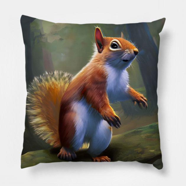 Squirrel Standing In Mountain Pillow by animegirlnft
