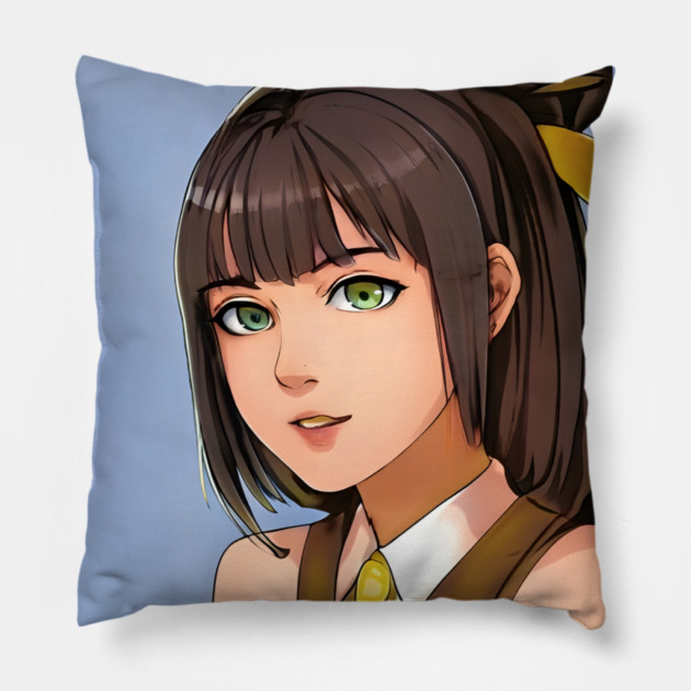 Brown hair anime school girl Pillow by animegirlnft