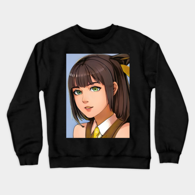 Brown hair anime school girl Crewneck Sweatshirt by animegirlnft