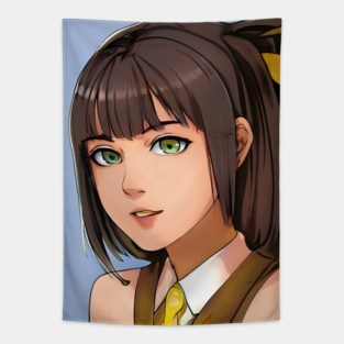 Brown hair anime school girl Tapestry