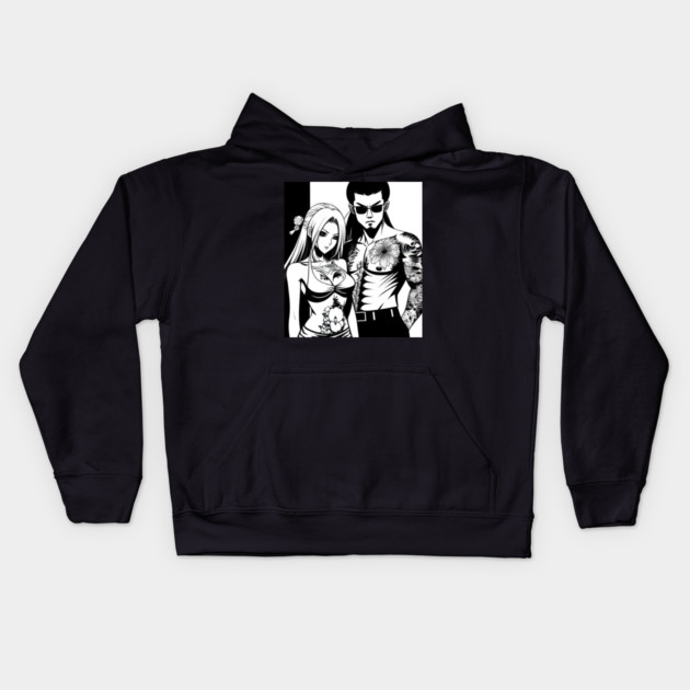 Japanese Tattoo Girlfriend Boyfriend Anime Couple Kids Hoodie by animegirlnft