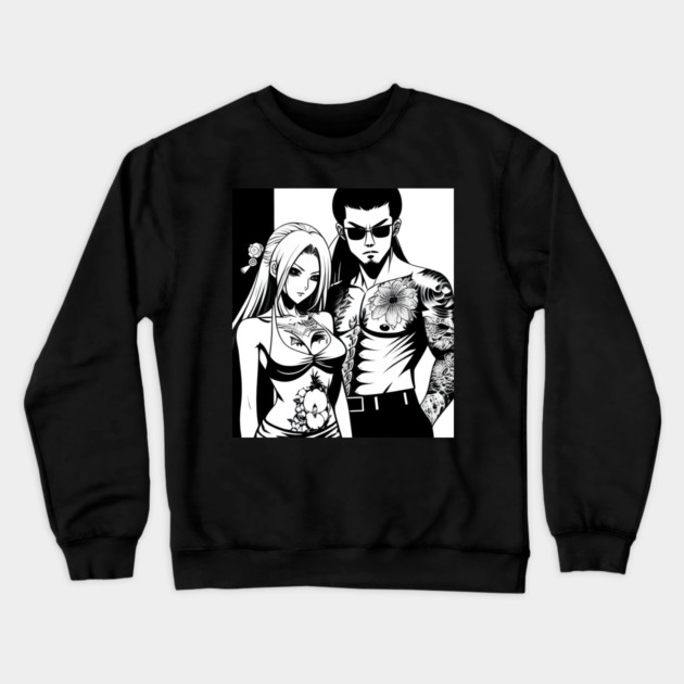 Japanese Tattoo Girlfriend Boyfriend Anime Couple Crewneck Sweatshirt by animegirlnft