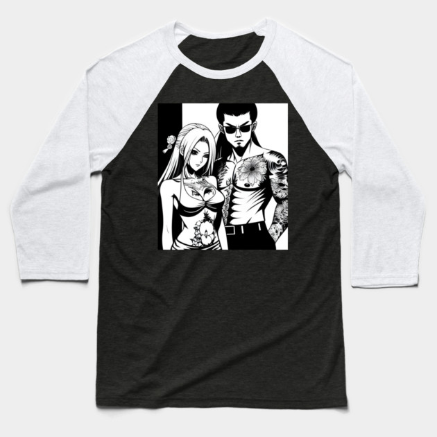 Japanese Tattoo Girlfriend Boyfriend Anime Couple Baseball T-Shirt by animegirlnft