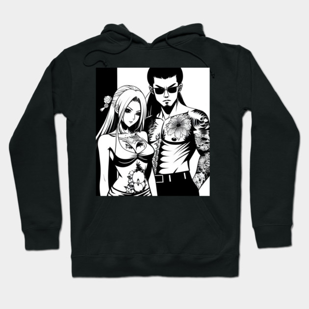Japanese Tattoo Girlfriend Boyfriend Anime Couple Hoodie by animegirlnft