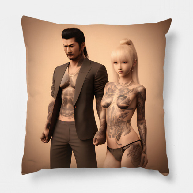 Couple Tattoo design Pillow by animegirlnft