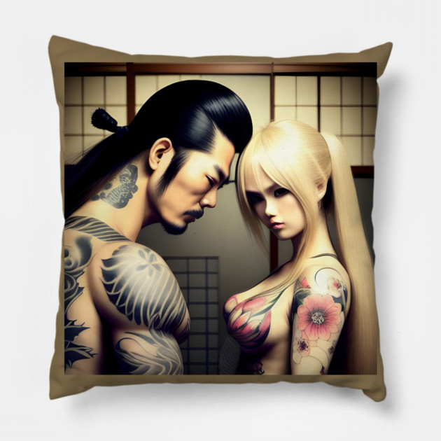 Tattoo Japanese couple Pillow by animegirlnft