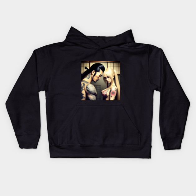 Tattoo Japanese couple Kids Hoodie by animegirlnft