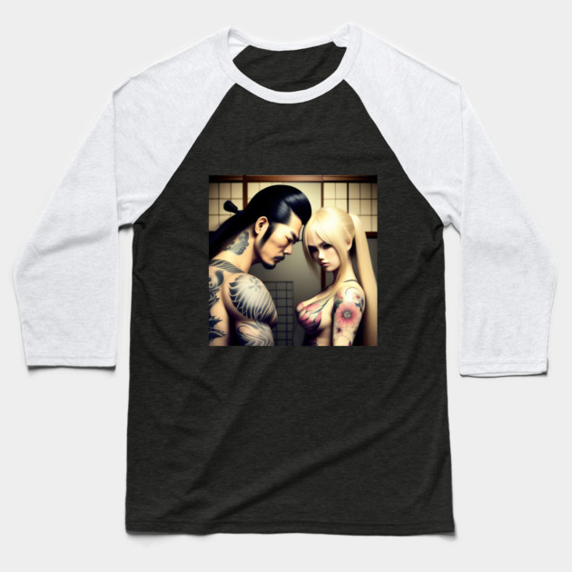 Tattoo Japanese couple Baseball T-Shirt by animegirlnft