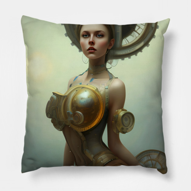 steampunk victorian woman Pillow by animegirlnft
