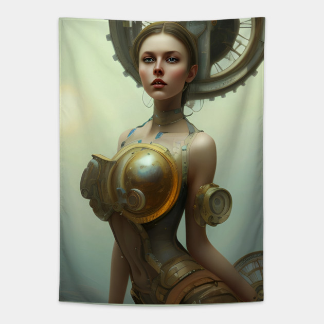 steampunk victorian woman Tapestry by animegirlnft