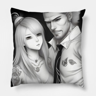 Manga husband and wife with tattoo Pillow