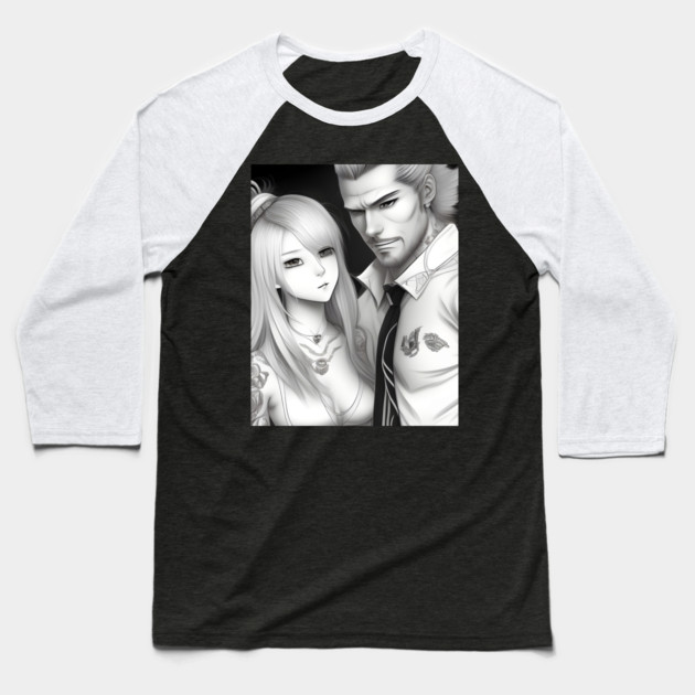 Manga husband and wife with tattoo Baseball T-Shirt by animegirlnft
