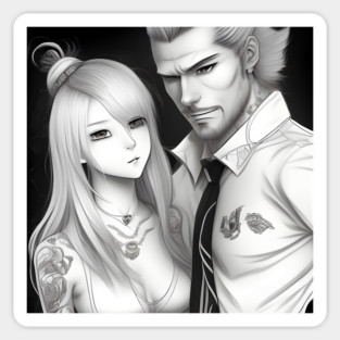 Manga husband and wife with tattoo Sticker