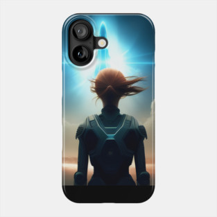 Girl astronaut witnessing rocket ship launch Phone Case