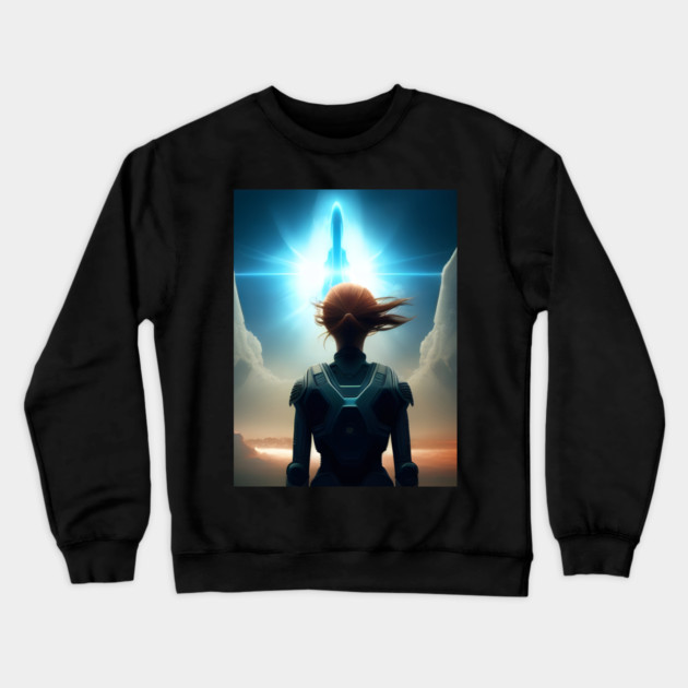 Girl astronaut witnessing rocket ship launch Crewneck Sweatshirt by animegirlnft