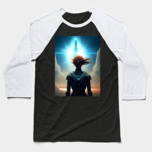 Girl astronaut witnessing rocket ship launch Baseball T-Shirt