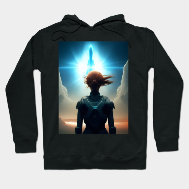 Girl astronaut witnessing rocket ship launch Hoodie by animegirlnft