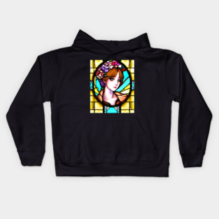 Beautiful Lady stained glass church window Kids Hoodie