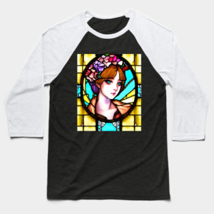 Beautiful Lady stained glass church window Baseball T-Shirt