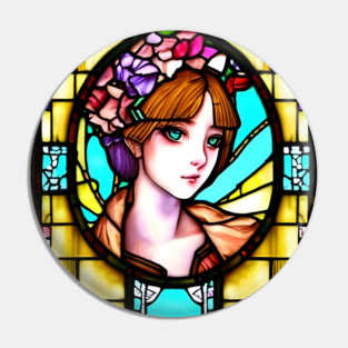 Beautiful Lady stained glass church window Pin
