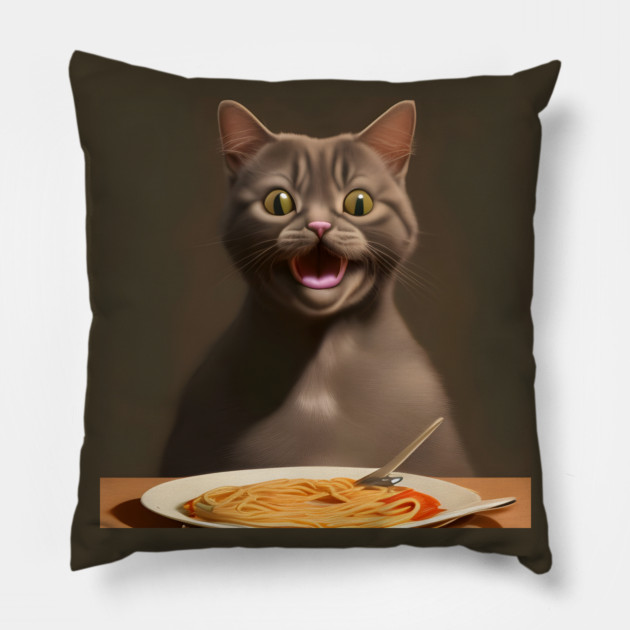 Surprise Cat Love Eating Vegan Spaghetti Pillow by animegirlnft