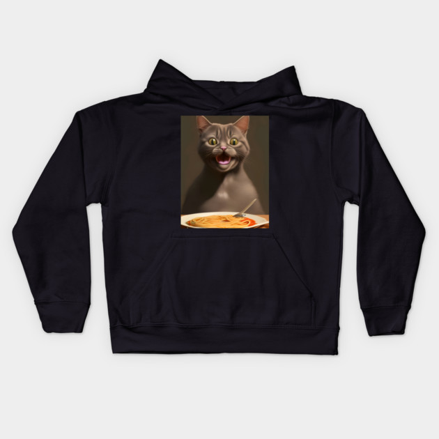 Surprise Cat Love Eating Vegan Spaghetti Kids Hoodie by animegirlnft