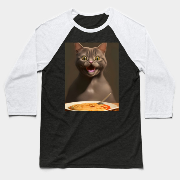 Surprise Cat Love Eating Vegan Spaghetti Baseball T-Shirt by animegirlnft