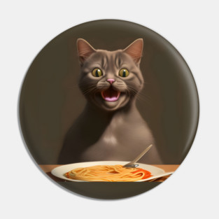 Surprise Cat Love Eating Vegan Spaghetti Pin