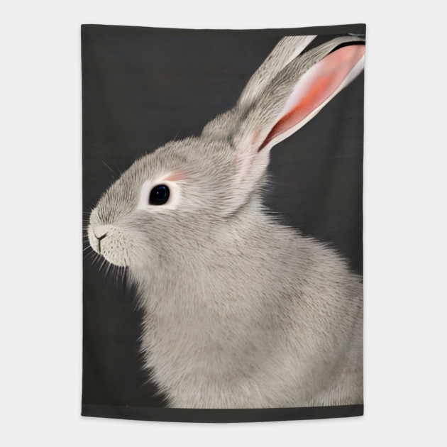 Cute grey rabbit bunny Hare Tapestry by animegirlnft