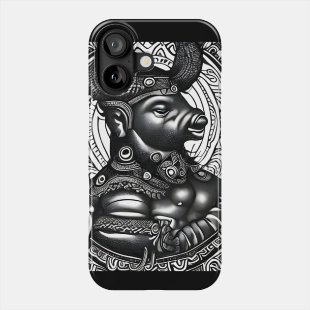 Black and white drawing of Cow God Phone Case by animegirlnft
