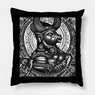 Black and white drawing of Cow God Pillow