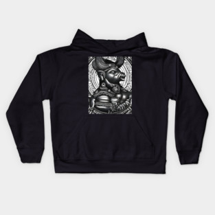 Black and white drawing of Cow God Kids Hoodie