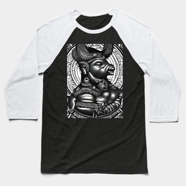 Black and white drawing of Cow God Baseball T-Shirt by animegirlnft