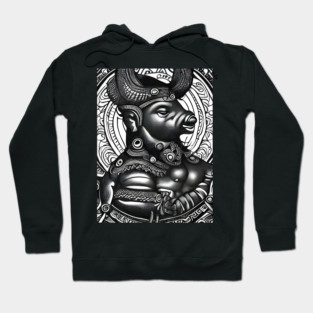 Black and white drawing of Cow God Hoodie