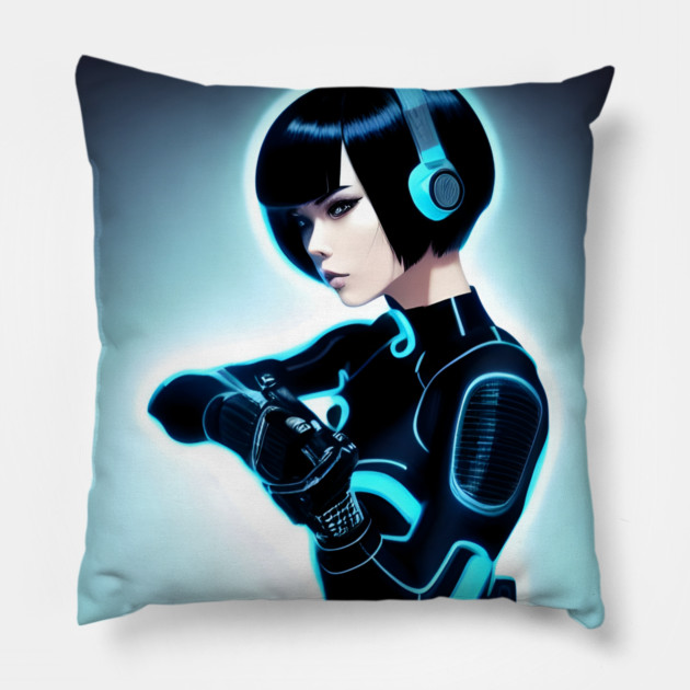 Electri Girl Hear Music Pillow by animegirlnft