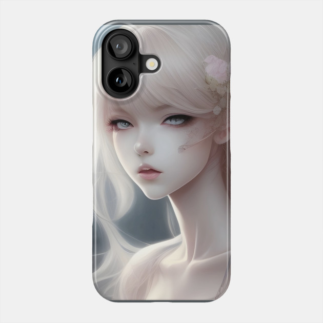 White Hair Anime Girl Style Cute Phone Case by animegirlnft