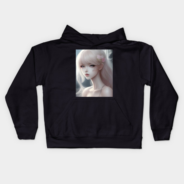 White Hair Anime Girl Style Cute Kids Hoodie by animegirlnft