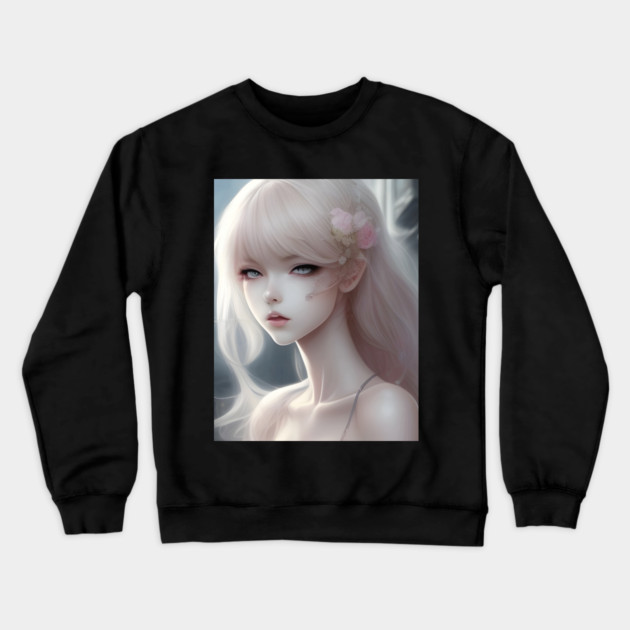 White Hair Anime Girl Style Cute Crewneck Sweatshirt by animegirlnft