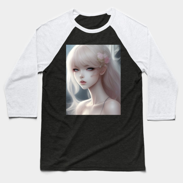 White Hair Anime Girl Style Cute Baseball T-Shirt by animegirlnft
