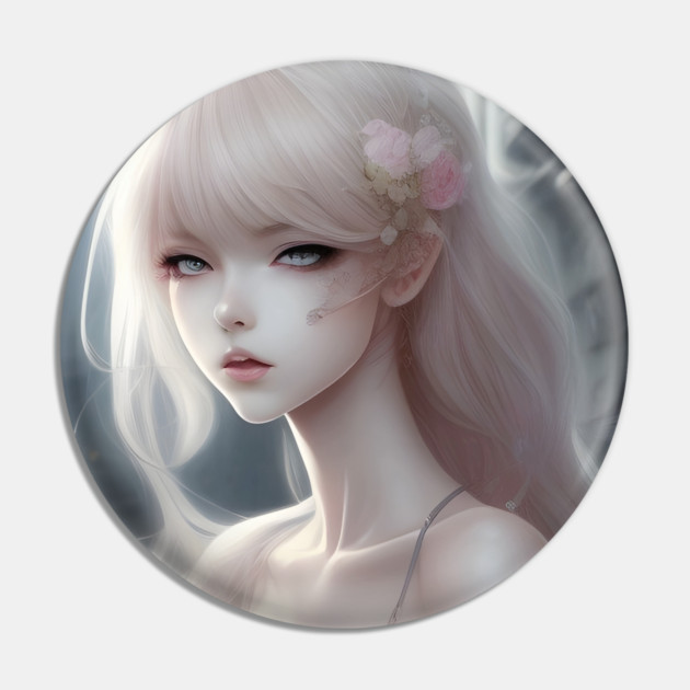 White Hair Anime Girl Style Cute Pin by animegirlnft