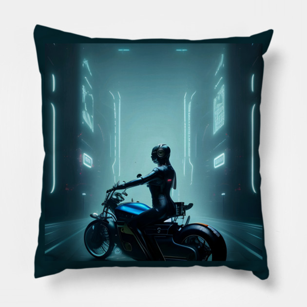 Sportwoman With Motorcyles Pillow by animegirlnft