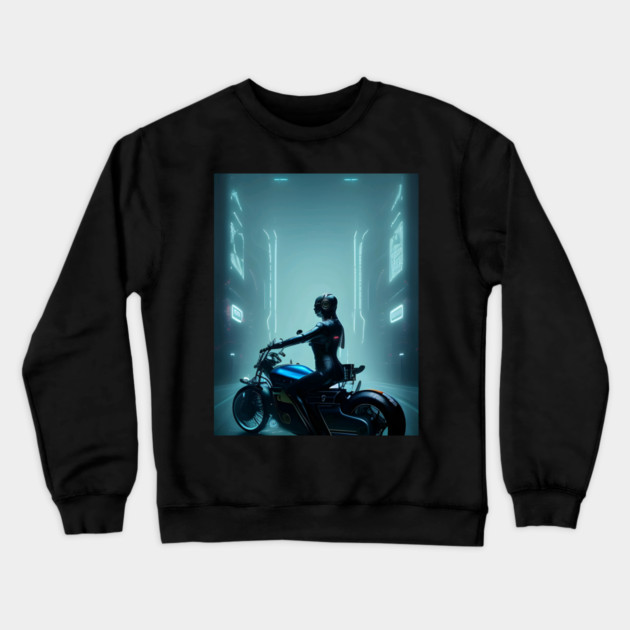 Sportwoman With Motorcyles Crewneck Sweatshirt by animegirlnft