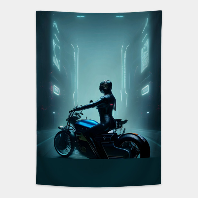 Sportwoman With Motorcyles Tapestry by animegirlnft