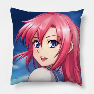 Cute pink hair anime girl Pillow
