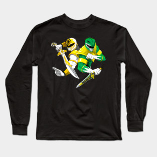 Green and White Power Rangers Long Sleeve T-Shirt