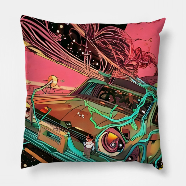 Cartoon 70s Car Heritage Pillow by animegirlnft